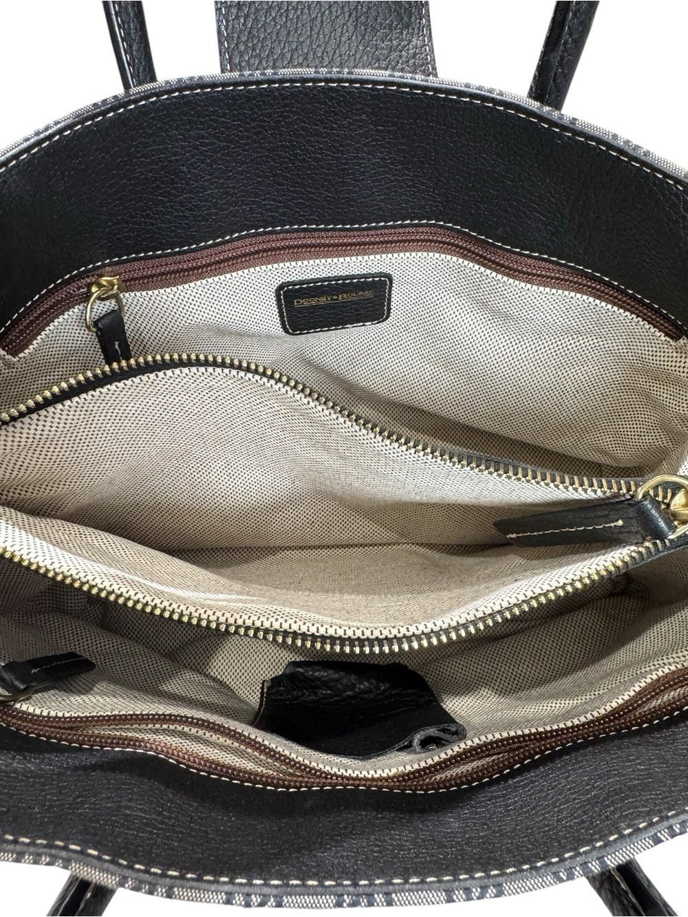 Dooney & Bourke Gray & Black Monogram Canvas Black Leather Trim Shoulder Bag - Picture 8 of 13